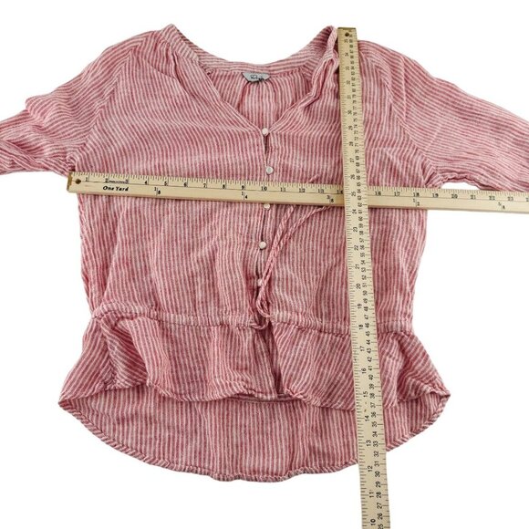 Rails Red & White Striped V-Neck Button-Down Blouse Medium Linen/Rayon - Picture 4 of 7